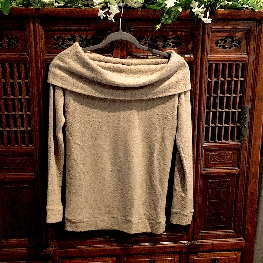 Off the Shoulder Sweater in Heather Taupe